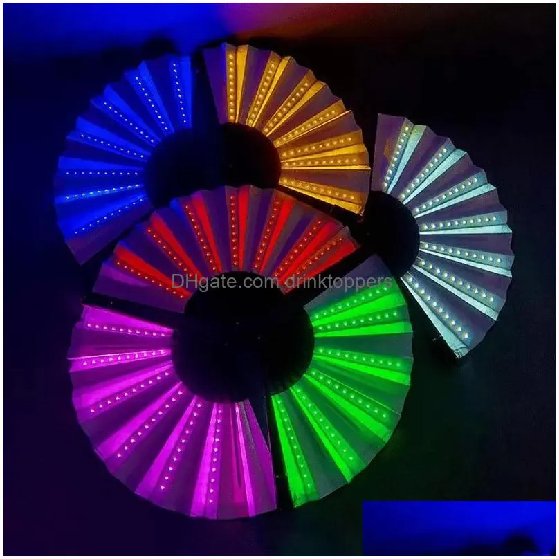 party decoration 1pc luminous folding fan 13inch led play colorful hand held abanico fans for dance neon dj night clubparty fy8446