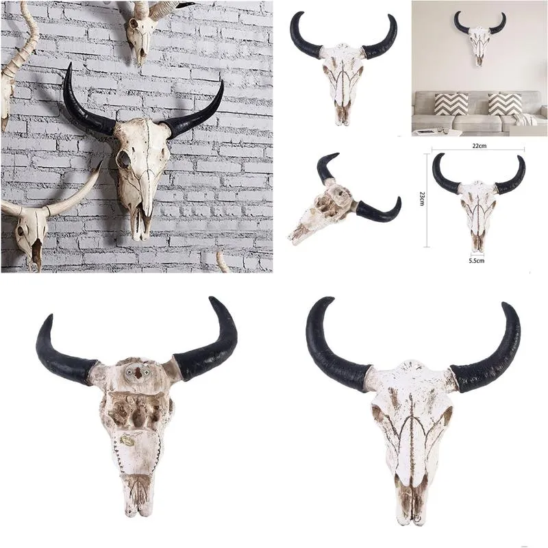 other home decor resin 3d animal wildlife horns sculpture longhorn cow skull head wall decoration 221006