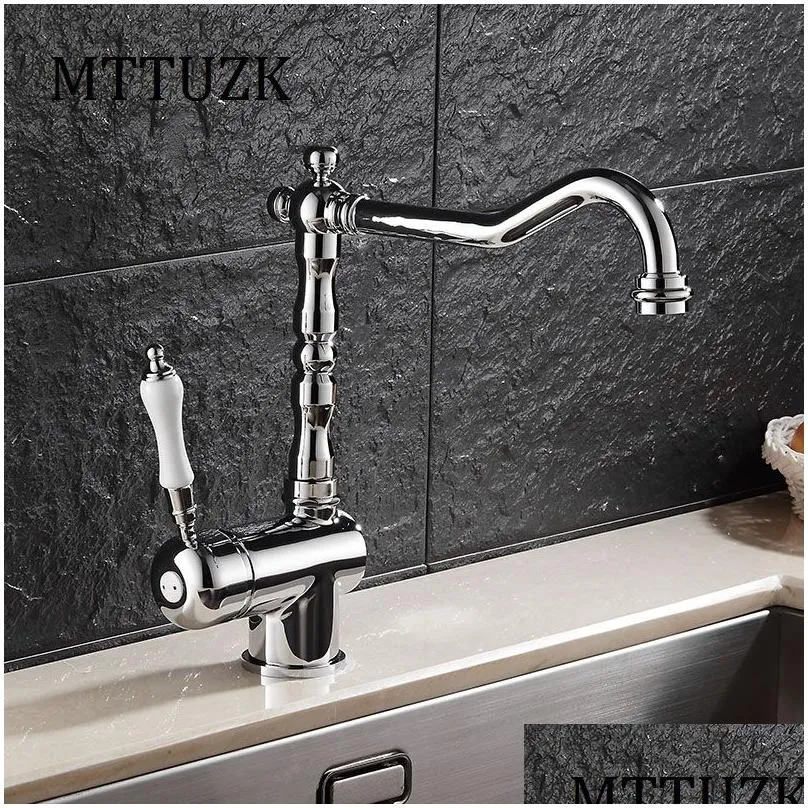 MTTUZK Vintage European Style Sing Handle Kitchen Sink Tap Brass Chrome Kitchen Faucet 360 Rotatable Hot and Cold Basin Mixer