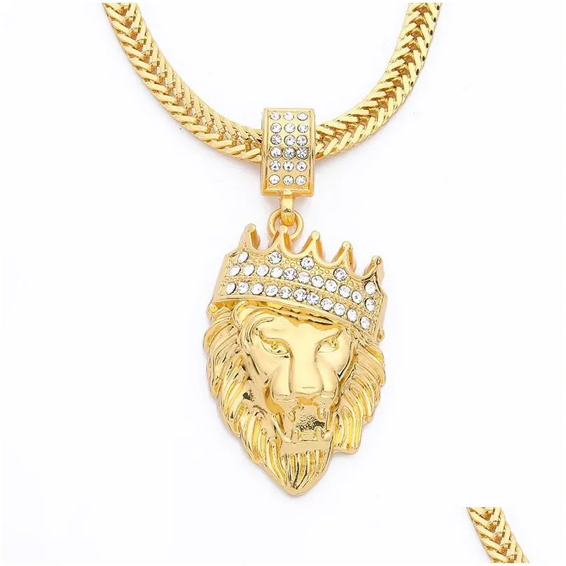 men`s iced out  head necklace bling crystal animal pendant gold long chains for women hip hop jewelry
