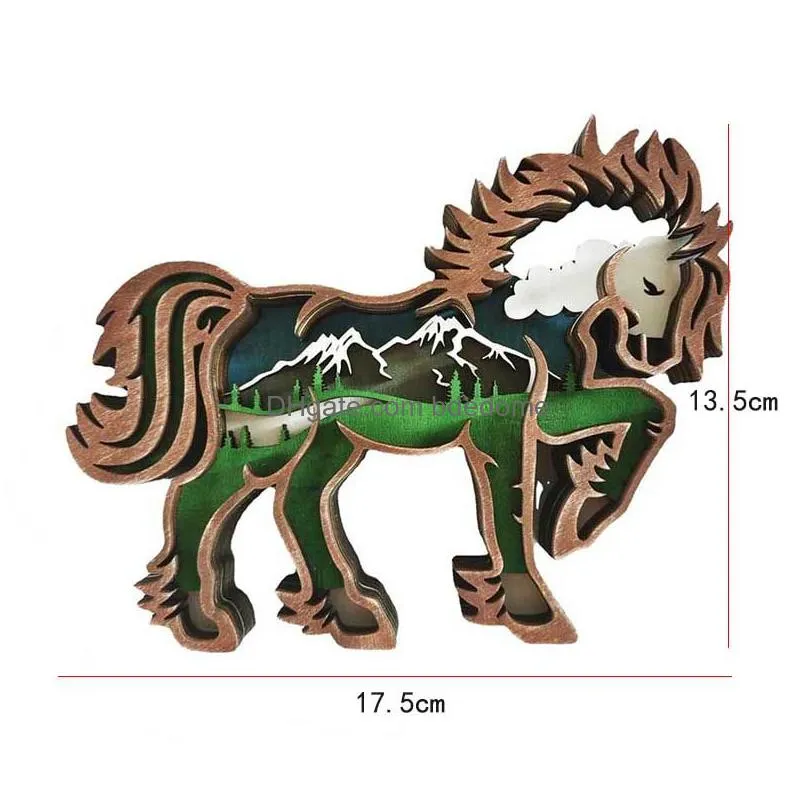 3d laser cut horse craft wood material home decor gift art crafts wild forest animal table decoration horse statues ornaments room