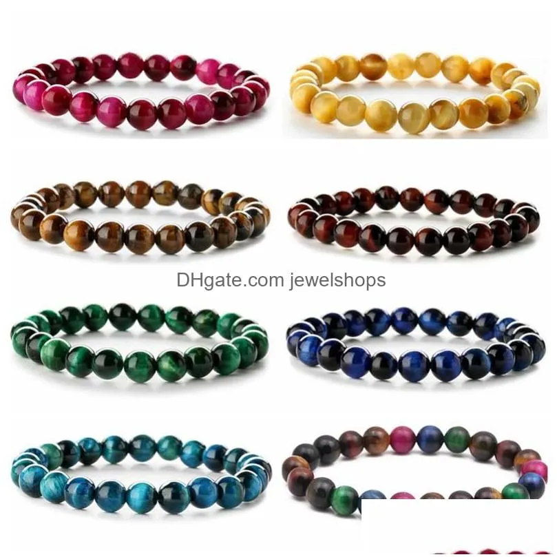 natural stone colorful tiger eye bracelet beaded bracelets healing lucky gemstone bangle cuff women men fashion jewelry