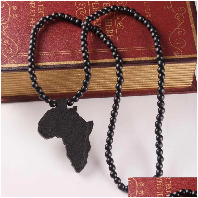 hip hop wooden map of africa pendant necklaces wood beads beaded chains for women & men hiphop jewelry gift