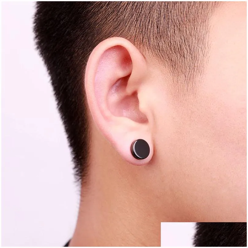 stainless steel hypoallergenic magnetic stud earrings for mens punk no pierced black clip on ear ring fashion titanium steel jewelry in