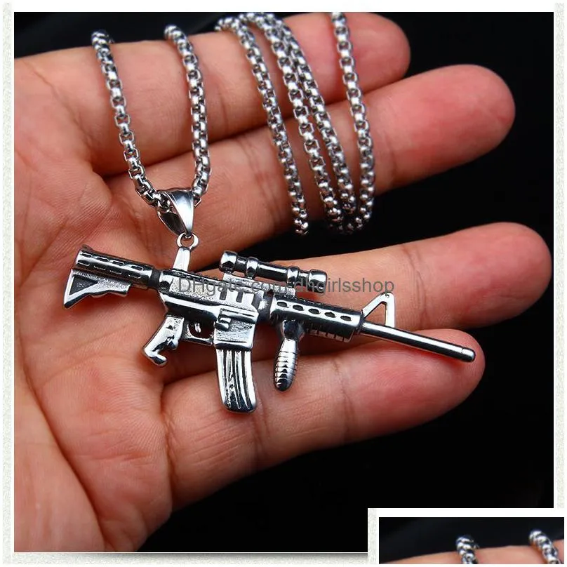 update stainless steel machine gun necklace ancient silver pendant chains hip hop necklaces fashion jewelry for women men gift