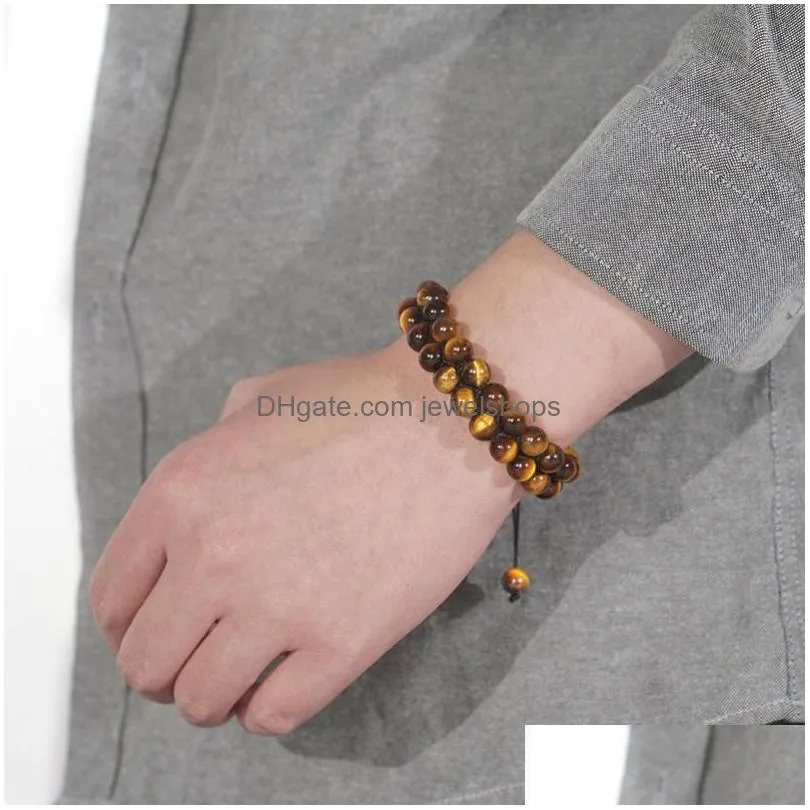 8mm double layer tiger eye bracelet natural stone double row woven adjustable bracelets wristband bangle cuff women and men jewelry