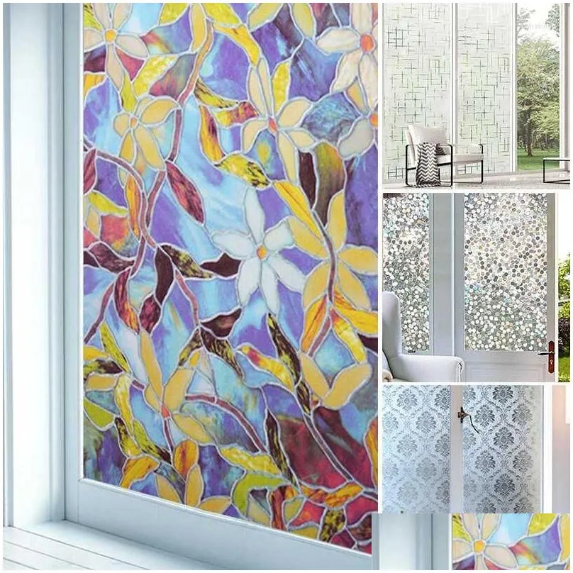 Window Stickers 1Roll 3D Decorative Glass Film Anti UV Bathroom Privacy Protective Sticker Stained Self-adhesive Home DecorWindow