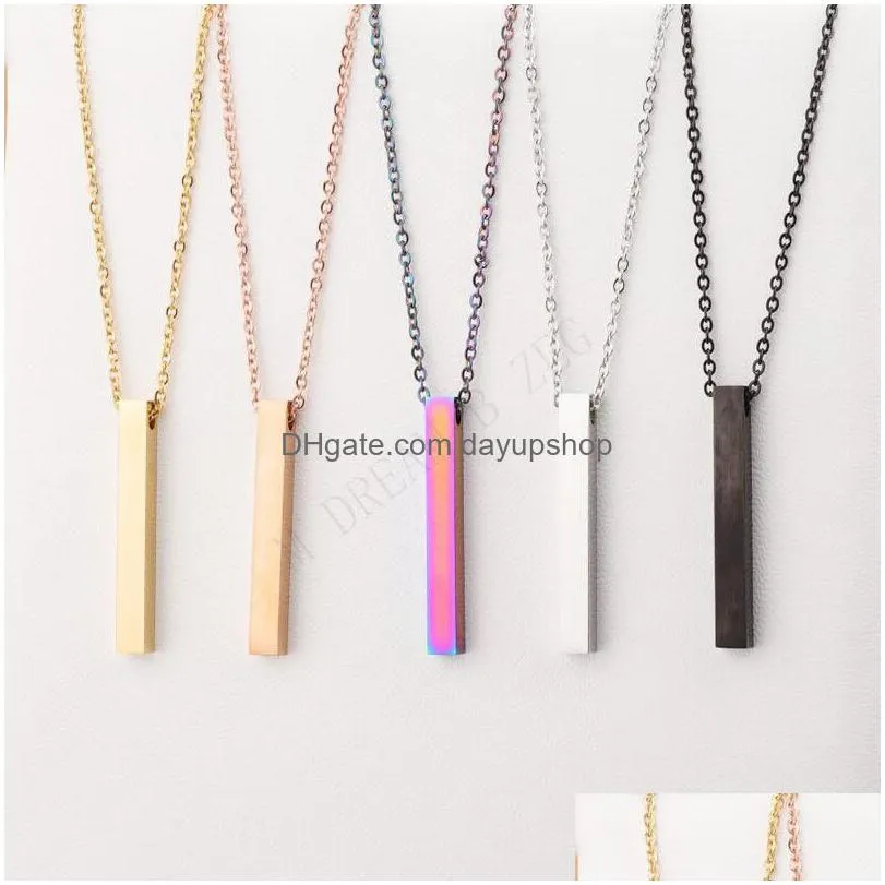 5 colors polished stainless steel blank bar necklaces geometric square vertical long bar pendant necklace pendants diy customize