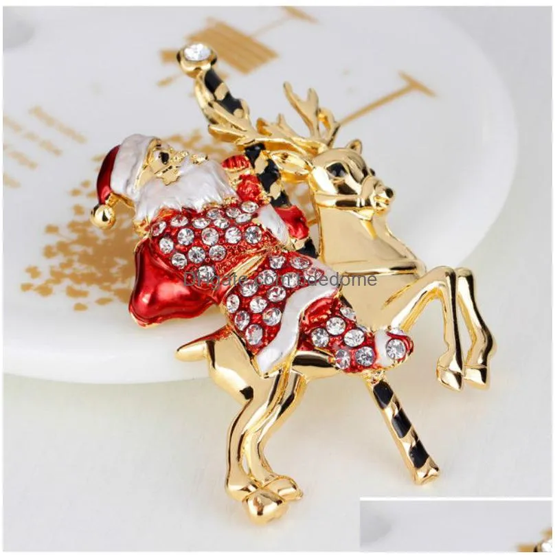 crystal christmas brooch diamond gold santa reindeer brooches corsage scarf buckle dress suit set women fashion jewelry will and sandy