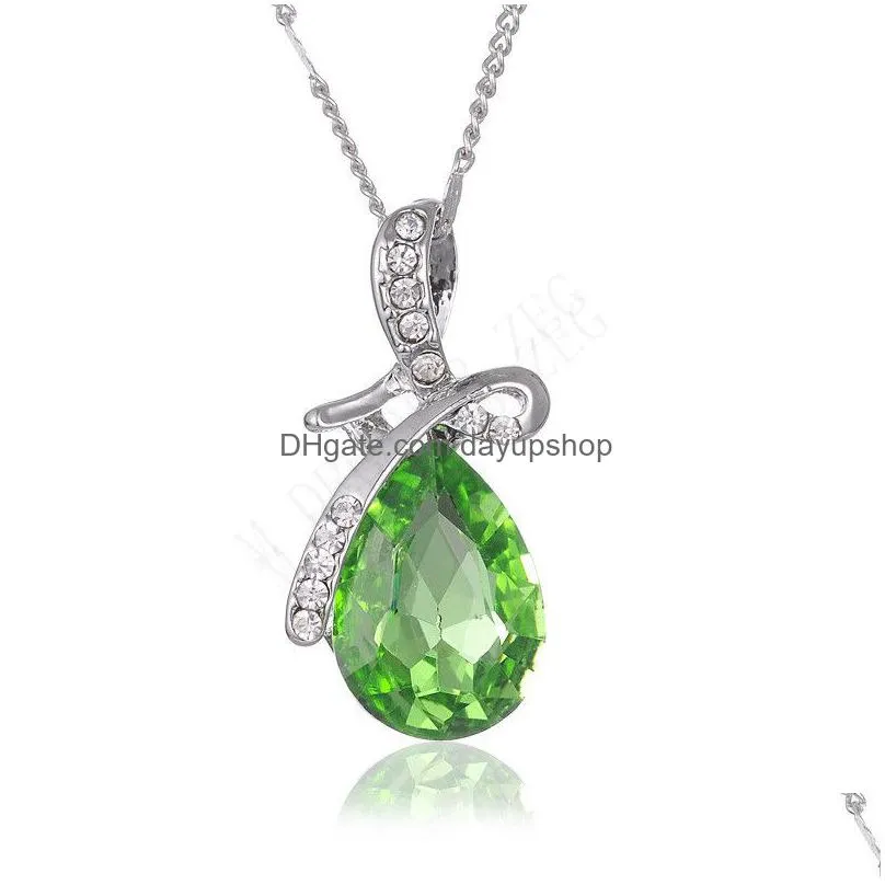 6 colors water drop pendant necklaces crystal chain diamond angel tears necklaces fashion jewelry for girls