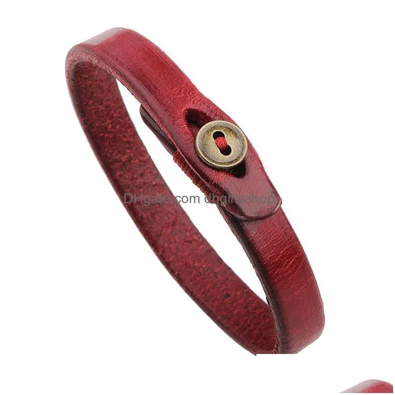 simple black red leather bracelets little button bangle cuff wrist bands jewelry women bracelets fashion jewelry