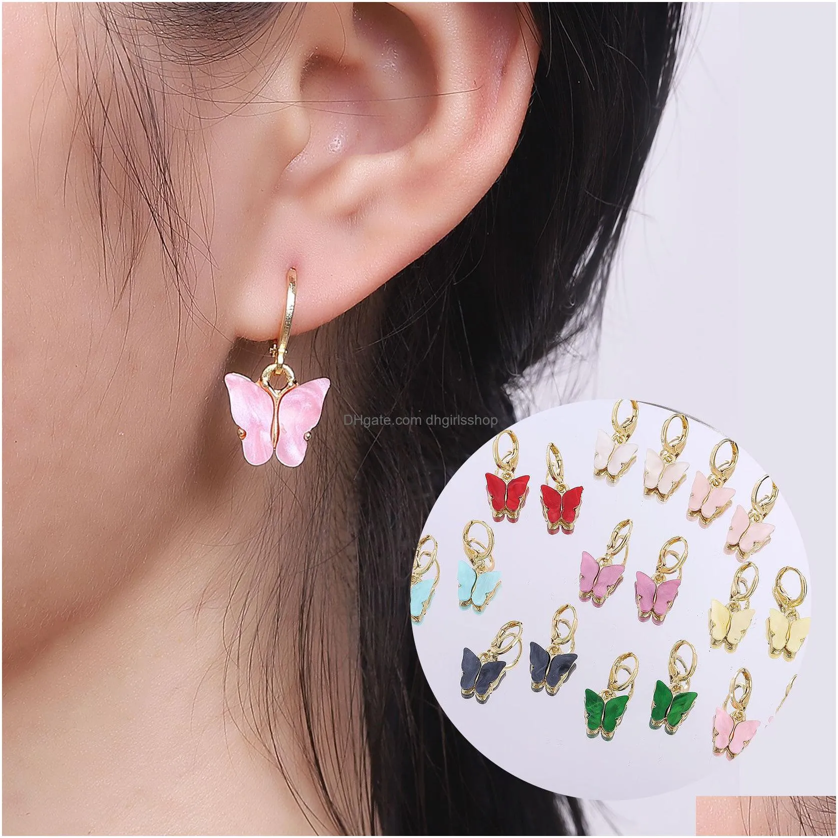 update arylic butterfly earrings colored butterfly dangle ear ring clip chandelier women earrings fashion jewelry