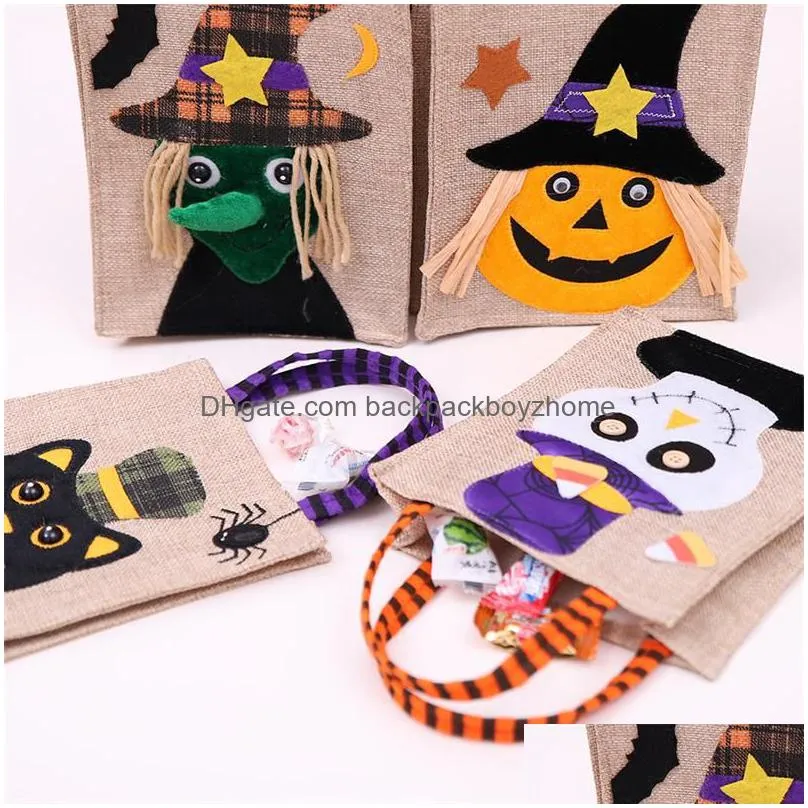 26*15cm festive party supplies halloween linen tote bag pumpkin candy storage bags 4 styles halloweens decoration handbag t9i001370