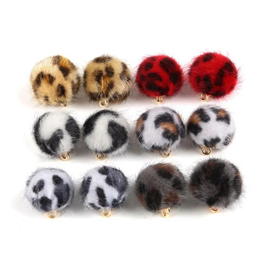 15mm Faux Fur Leopard Pom pom DIY Plush Ball Earring Elegant Pendant Pompoms Balls for Bags Hair Scarves DIY Craft