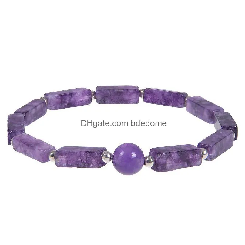 women natural stone amethyst bracelet long square healing crystal beaded gemstone bracelets fashion jewelry