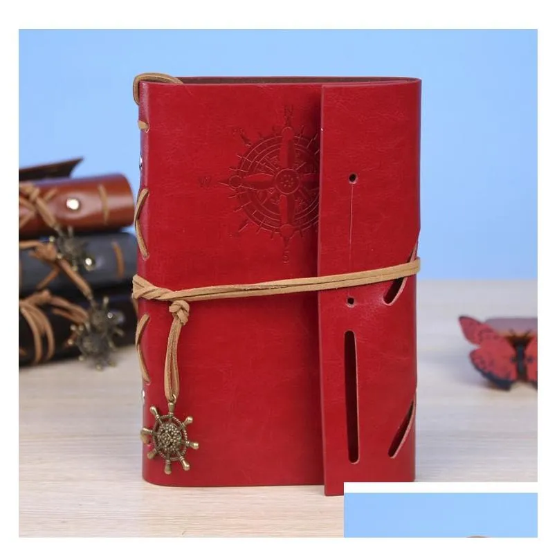 wholesale Vintage Travel Diary Notebook Kraft Papers Writing Journal Notebook PU Leather Spiral Pirate Notepad School Student Classical Books Stationery Gift