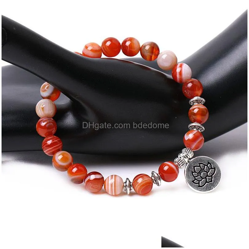 7 chakra stone bracelet strands striped red agate lotus charm buddha head volcanic stone bracelets wristband for women men fashion