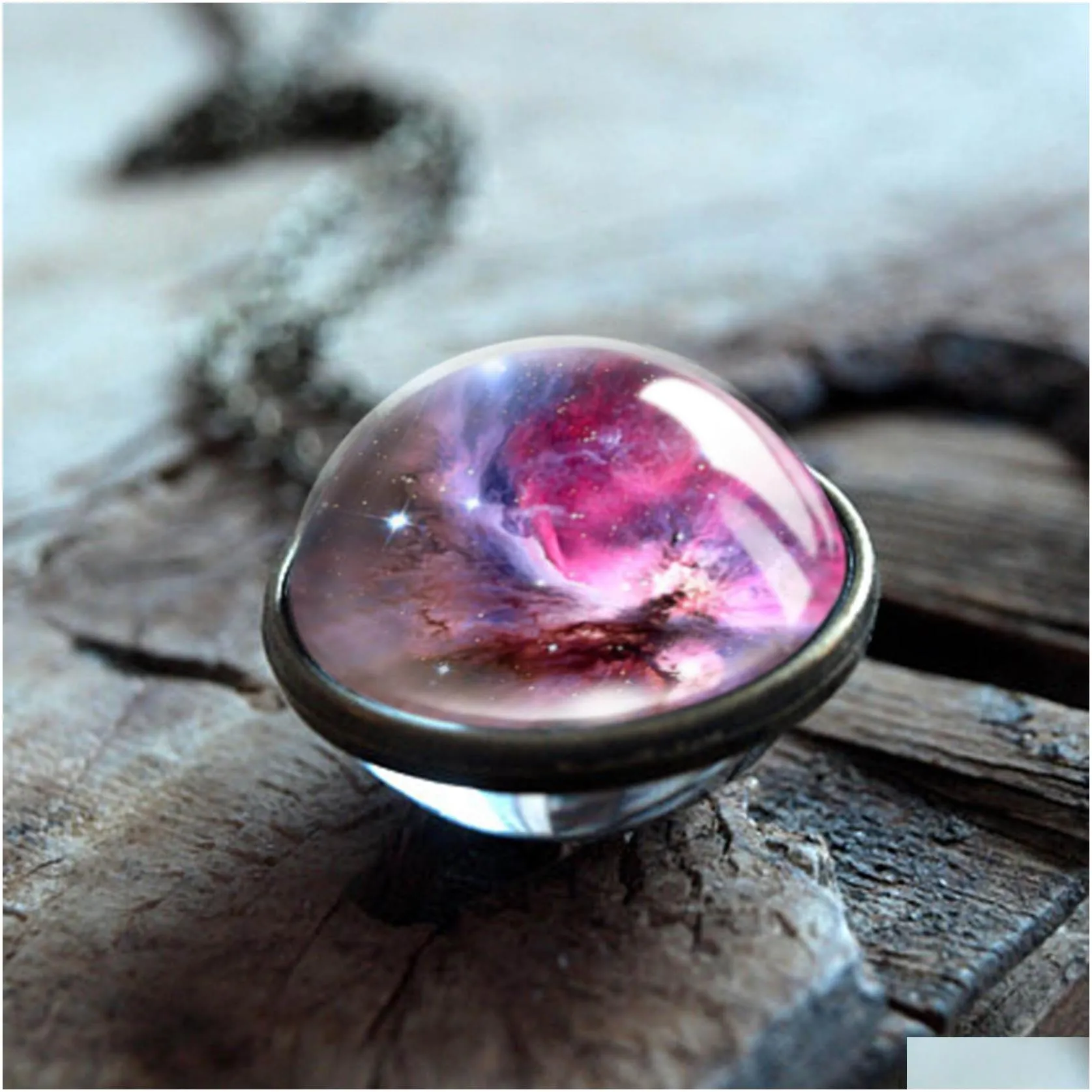 new nebula galaxy double sided rotatable necklaces for wome men universe planet glass art picture pendant handmade statement jewelry in