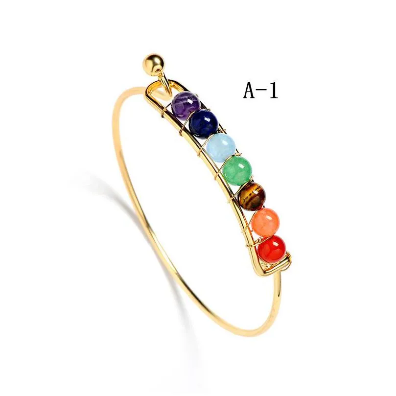 fashion 7 chakra wire bangle for women yoga natural stone beads charm bracelets reiki spiritual buddha 2019 personalized jewelry in