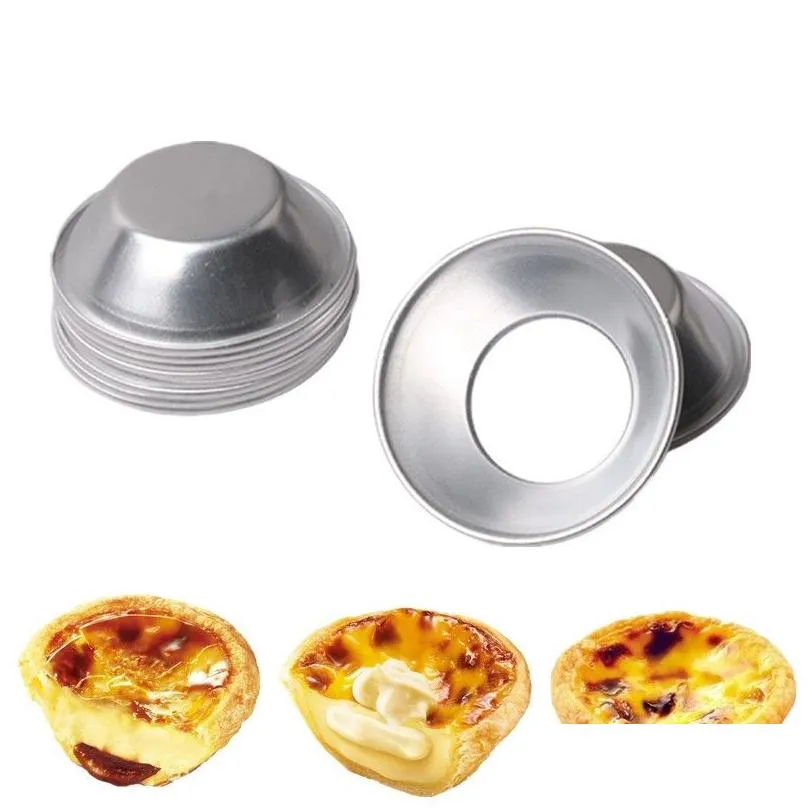 Egg Tart Molds Tiny Pie Tartlets Dessert Mold Aluminum Pans Tin Puto Cup Bakeware Cake Cookie Mold Round Resuable Nonstick Baking Tools