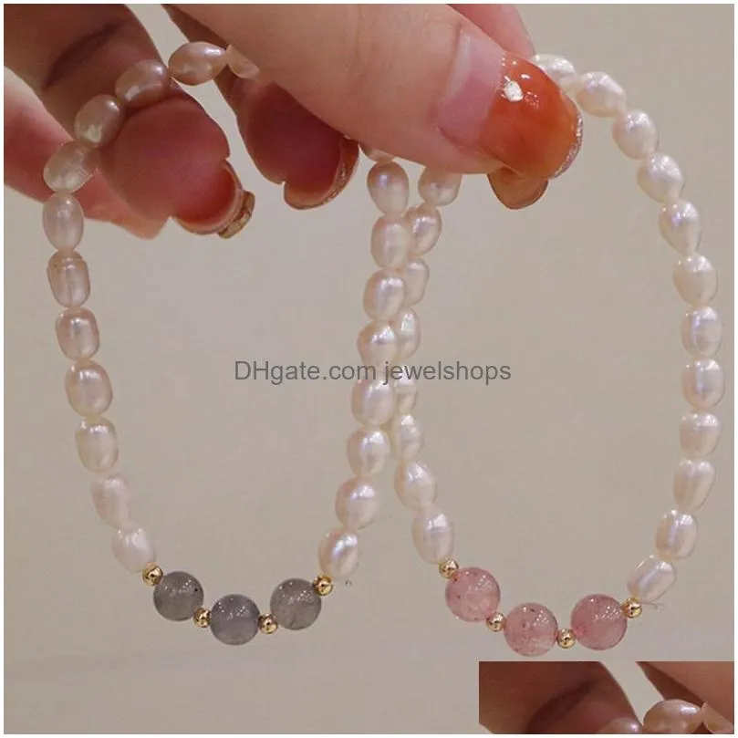 natural freshwater pearl bracelet strawberry quartz crystal labradorite beaded bracelet fof women girls fine jewelry