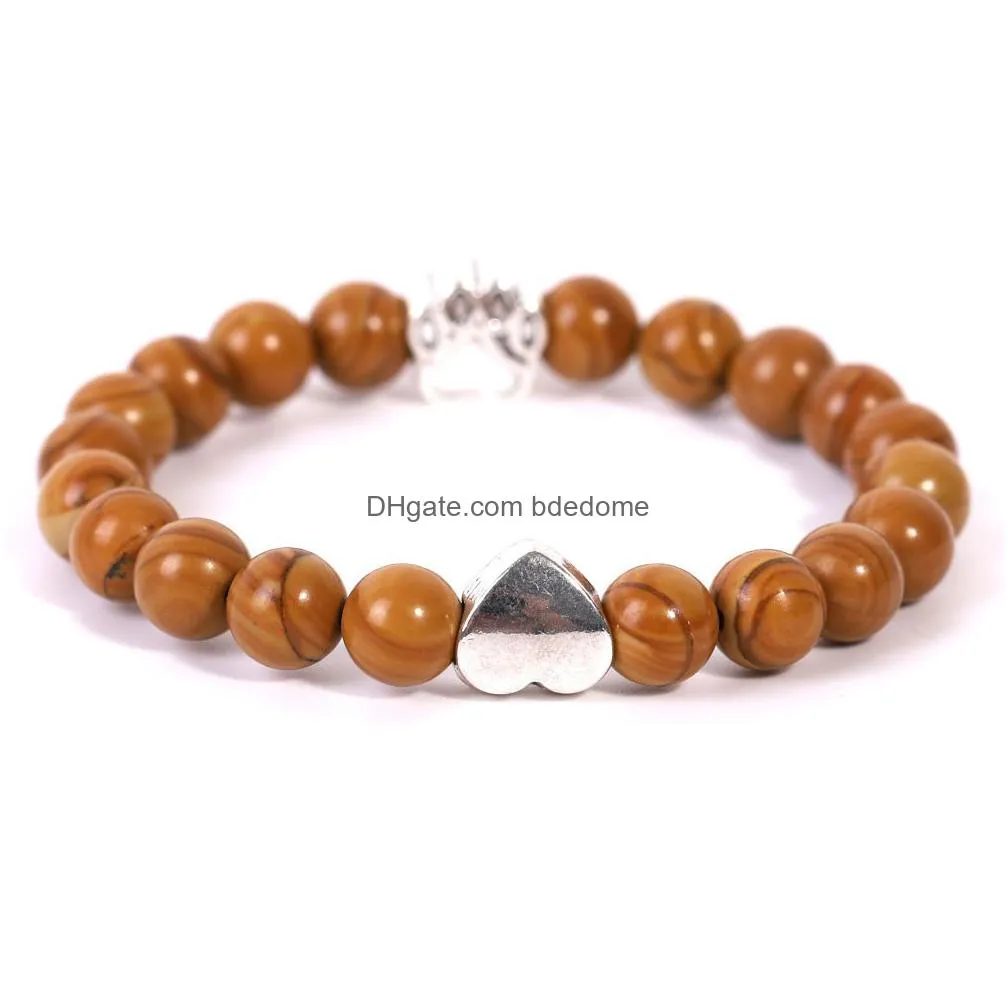 update natural stone paw heart bracelet love tiger eye agate turquoise beads bracelets women men fashion jewelry gift