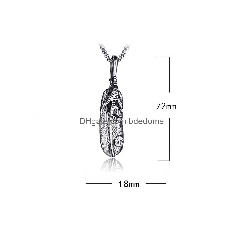 stainless steel  claw feather necklaces pendant ancient silver necklace women men nightclub hip hop fashion fine jewelry