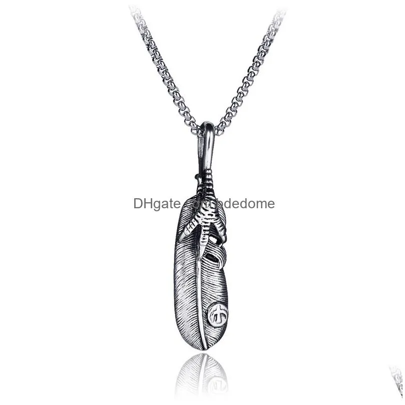stainless steel  claw feather necklaces pendant ancient silver necklace women men nightclub hip hop fashion fine jewelry