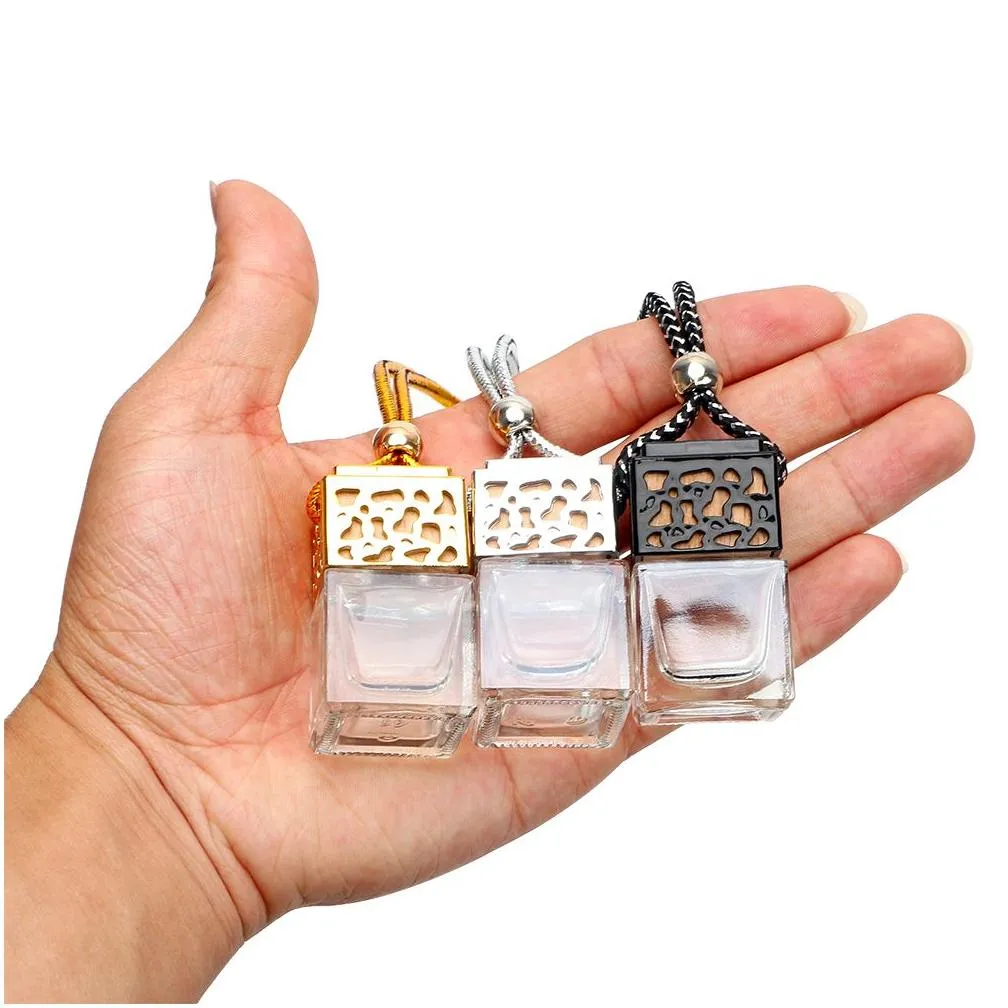 8ML Cube Car Perfume Bottle Hollow Hanging Perfume Ornament Air Freshener for  Oils Diffuser Fragrance Empty Glass Bottle