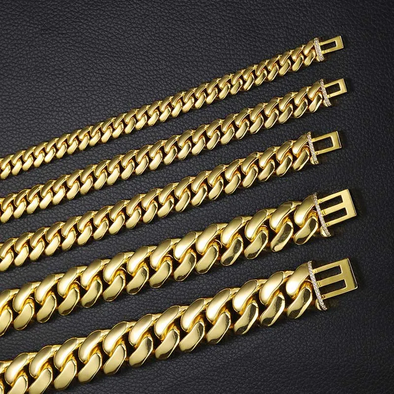 Hip Hop Cuban Link Chain Necklaces Top Quality Copper Real Golded Plated Micro Inserts Cleanly Diamond Clasp Bling Iced Out Jewelry For Men Women Choker Chains