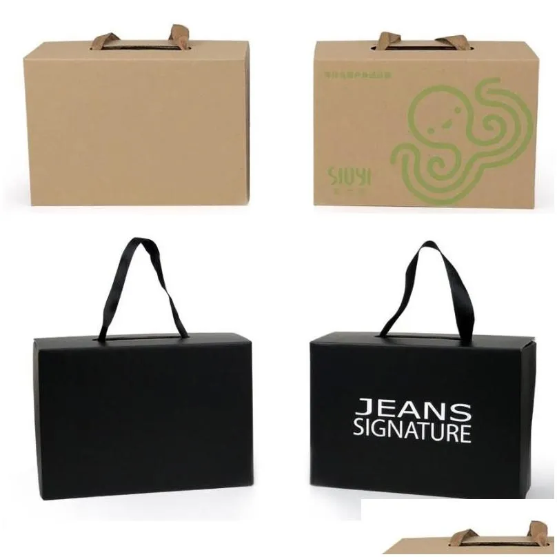 Free shipping 50pcs/lot White/Black Kraft Paper Gift Box Children`s shoe box Portable Case Women men shoe 4 Size Custom logo1