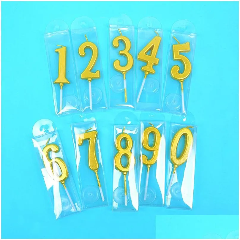 100pcs Gold 0-9 Number Environmental Smokeless Digital Candle + Chassis Tray Kids Baby Birthday Party Supply Cake Decor