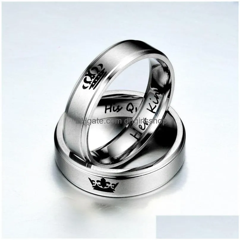 update her king his queen band ring letter stainless steel crown rings couple l women mens