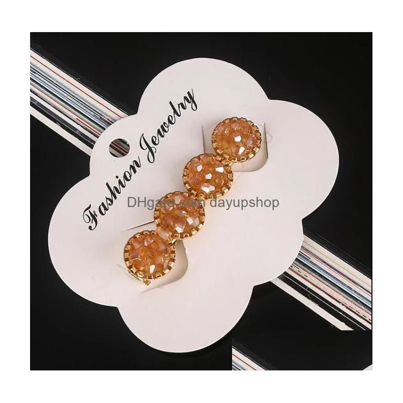 fashion korea crystal rhinestones hair clips girls hairpins geometric round hairgrip women barrette hair accessories free shipping