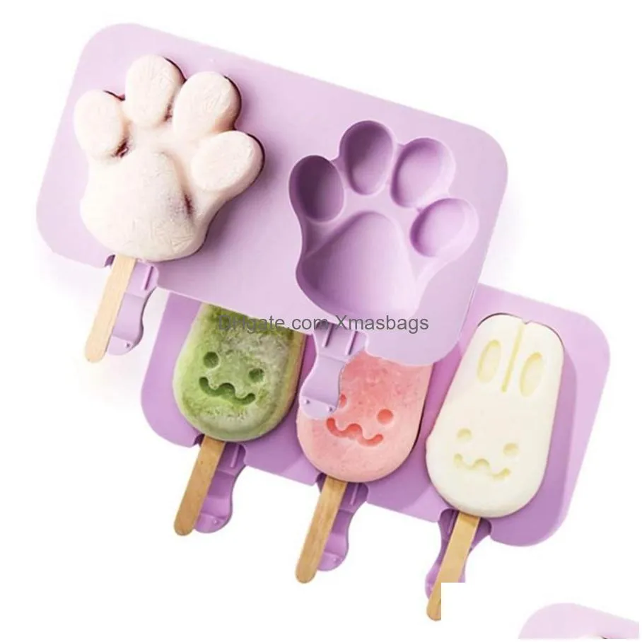 silicone popsicle molds tools diy homemade cartoon ice cream maker mould with 50 wood stick jk2006xb