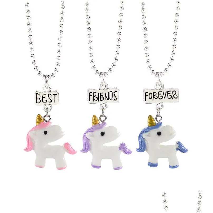 child cute best friends forever necklace monkey donuts princess dog food ice cream resin pendant bead chain for children friendship