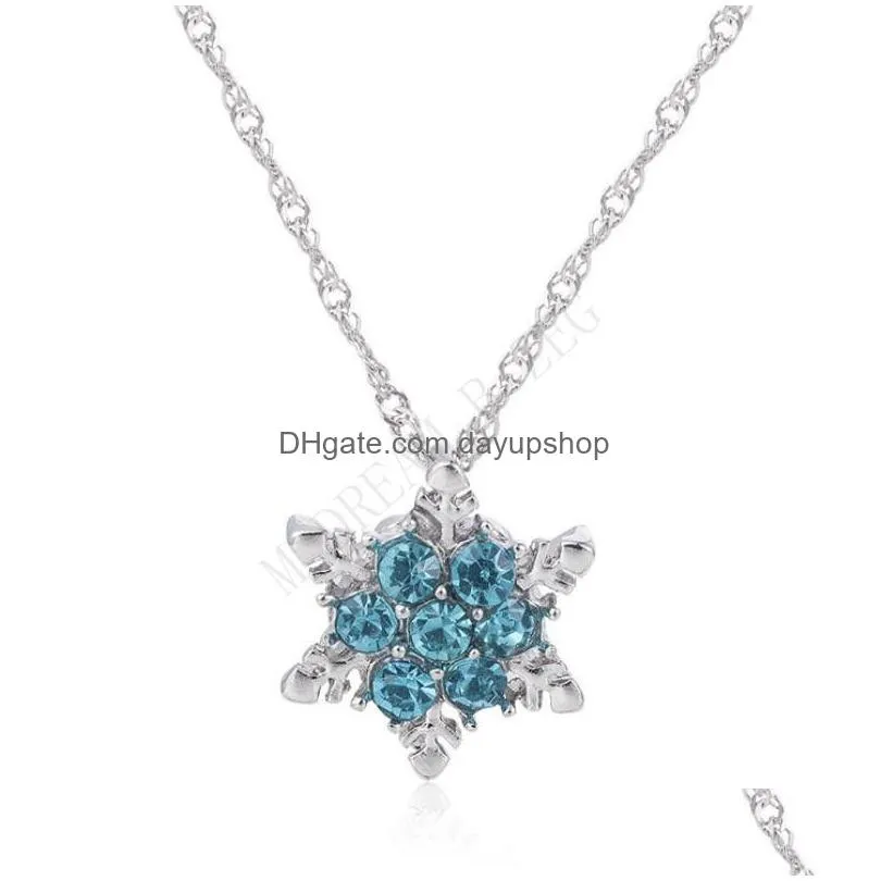 fashion jewelry snowflake pendant necklaces blue crystal snowflake frozen flower necklace pendants with chain free shipping