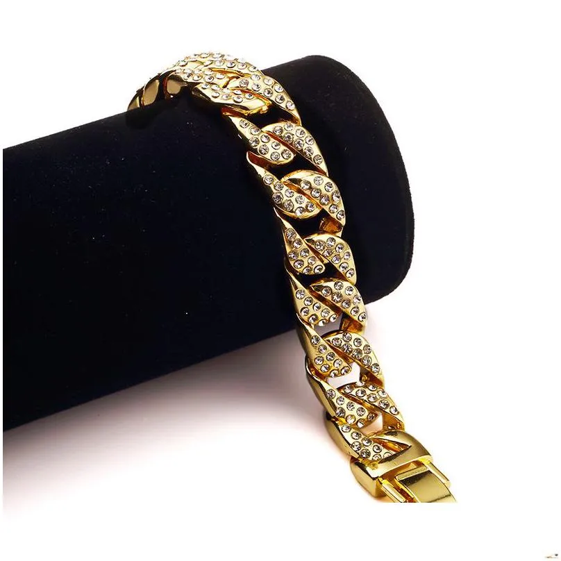hip hop iced out bling men bracelet fashion  cuban link chain bracelets bangle male hiphop rapper jewelry gifts