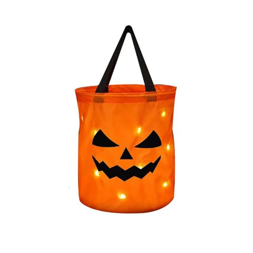 gift wrap led light halloween trick or treat bucket pumpkin candy bags collapsible basket for thanksgiving party 230826