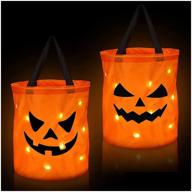 gift wrap led light halloween trick or treat bucket pumpkin candy bags collapsible basket for thanksgiving party 230826