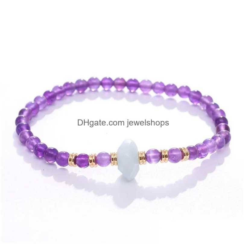 4mm natural aquamarine amethyst loose bead bracelet pillar stone beaded bracelets fashion jewelry for women girls