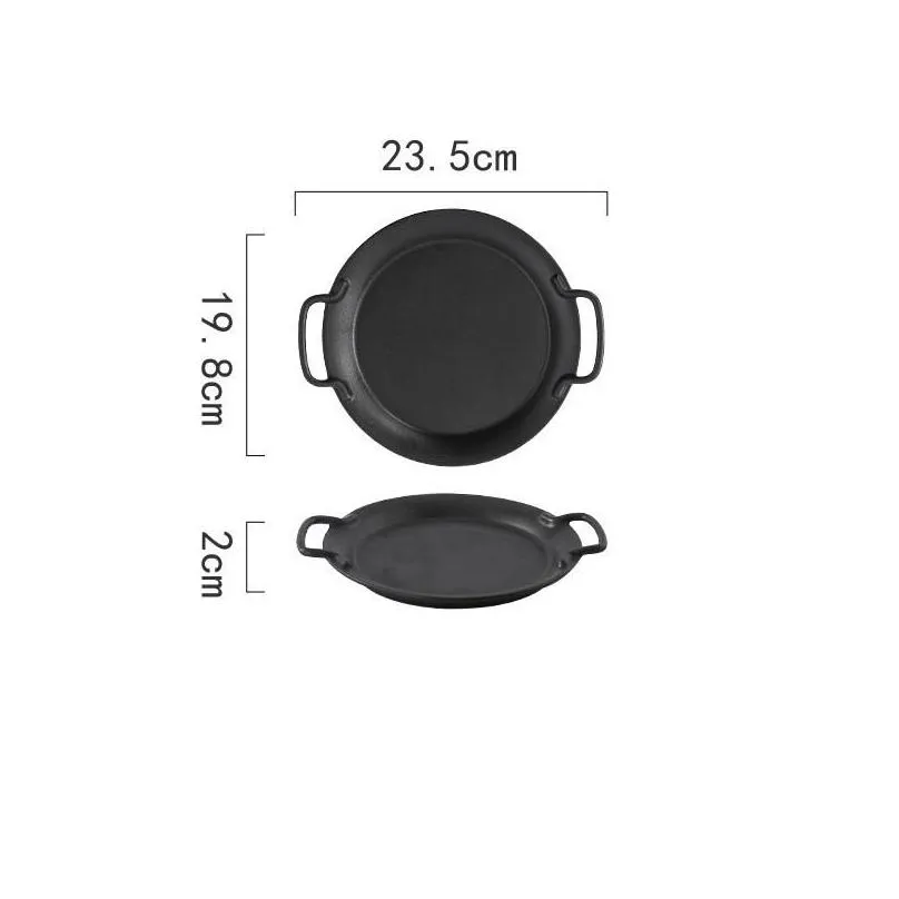 Dishes & Plates Creative Ceramic Plate With Handle Square Round Black Binaural Baking Dinnerware Steak Soup Snack