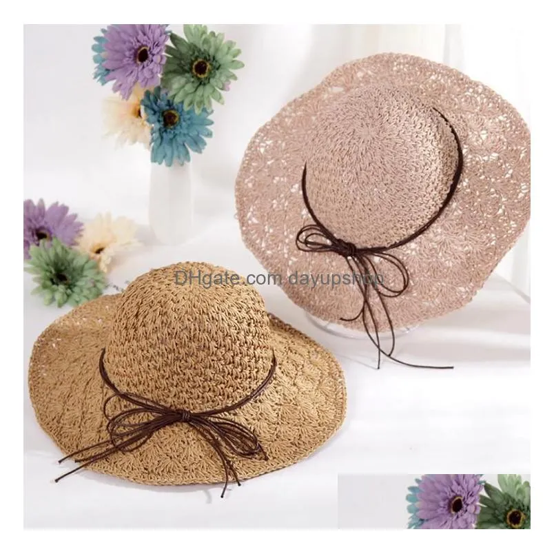 14 designs women straw hats with bow-knot handmade sun hat snapback fashion folding gorras wide brim hats sun bonnet
