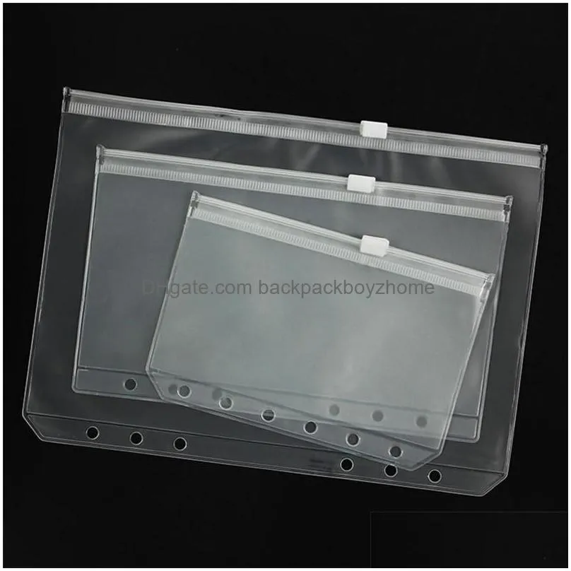 wholesale 300pcs a5/a6/a7 pvc binder clear cover zipper storage bag 6 hole waterproof stationery bags office travel portable document