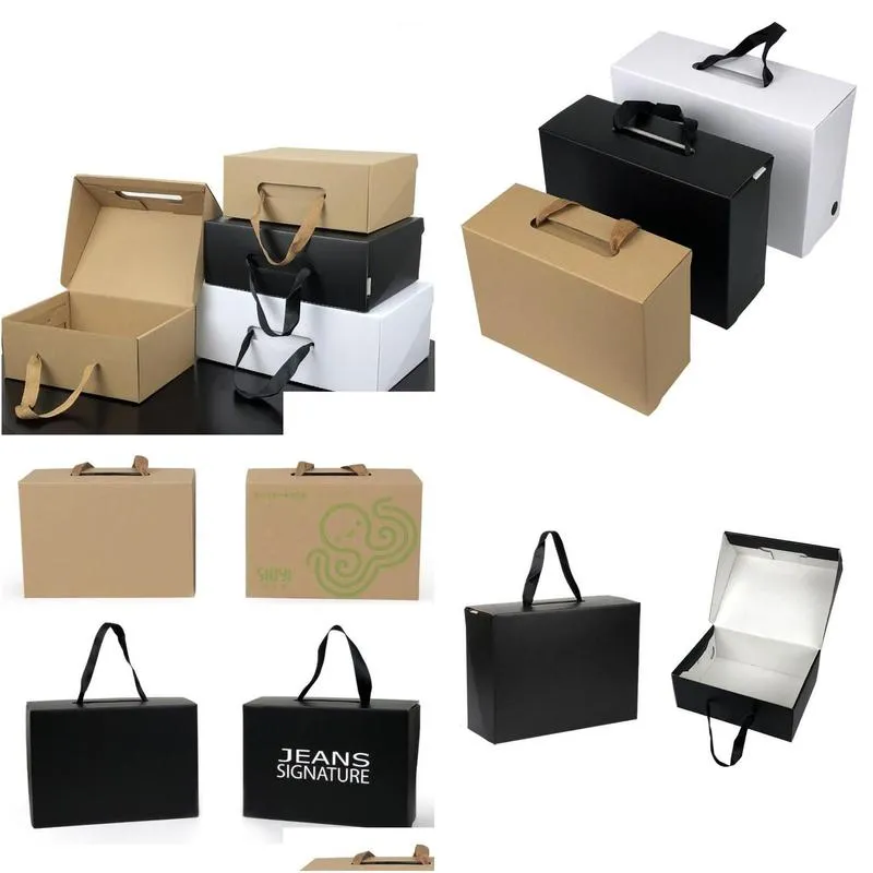 Free shipping 50pcs/lot White/Black Kraft Paper Gift Box Children`s shoe box Portable Case Women men shoe 4 Size Custom logo1
