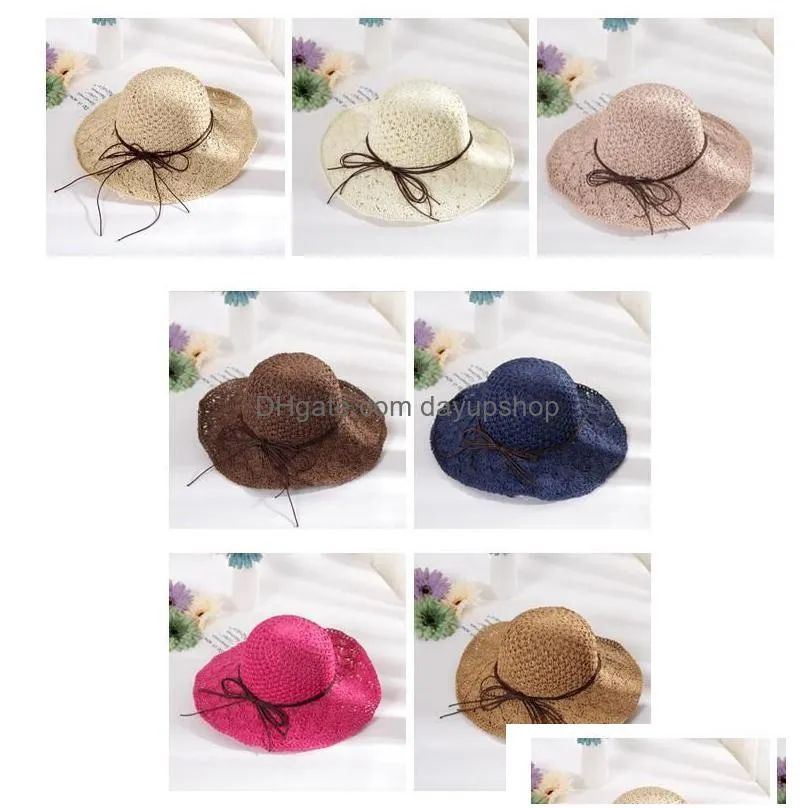 14 designs women straw hats with bow-knot handmade sun hat snapback fashion folding gorras wide brim hats sun bonnet