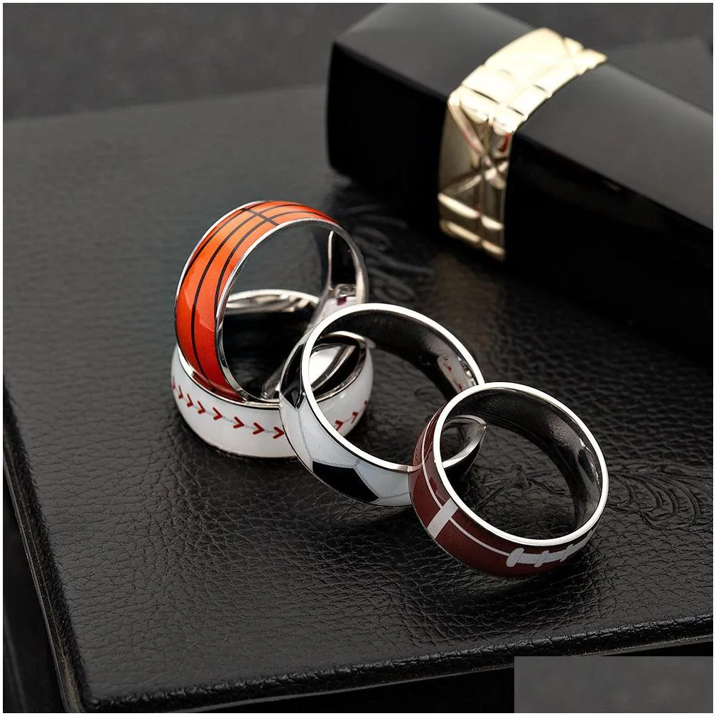 new football basketball sports rings for women men baseball softball rugby stainless steel finger rings fashion jewelry gift