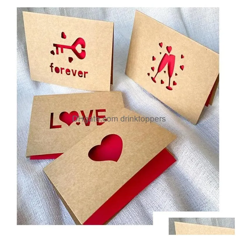 kraft paper love greeting card valentines day hollow greet thanksgiving birthday wedding blessing cards 6pcs/set jn12