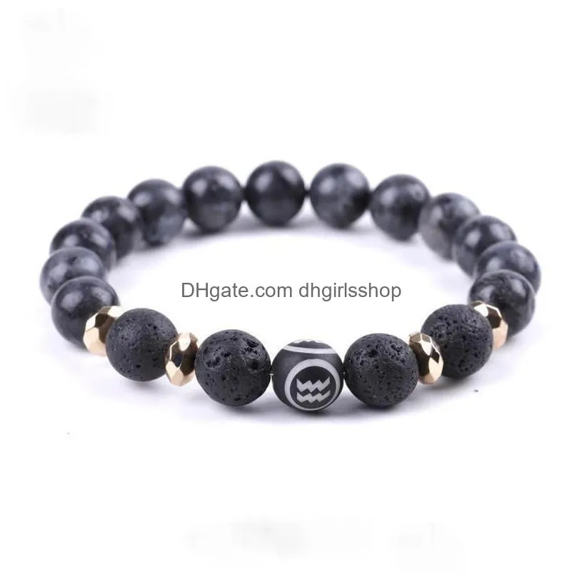 update black natural stone strands twelve constell bracelet horoscope sign beads bracelets for women men fashion jewelry