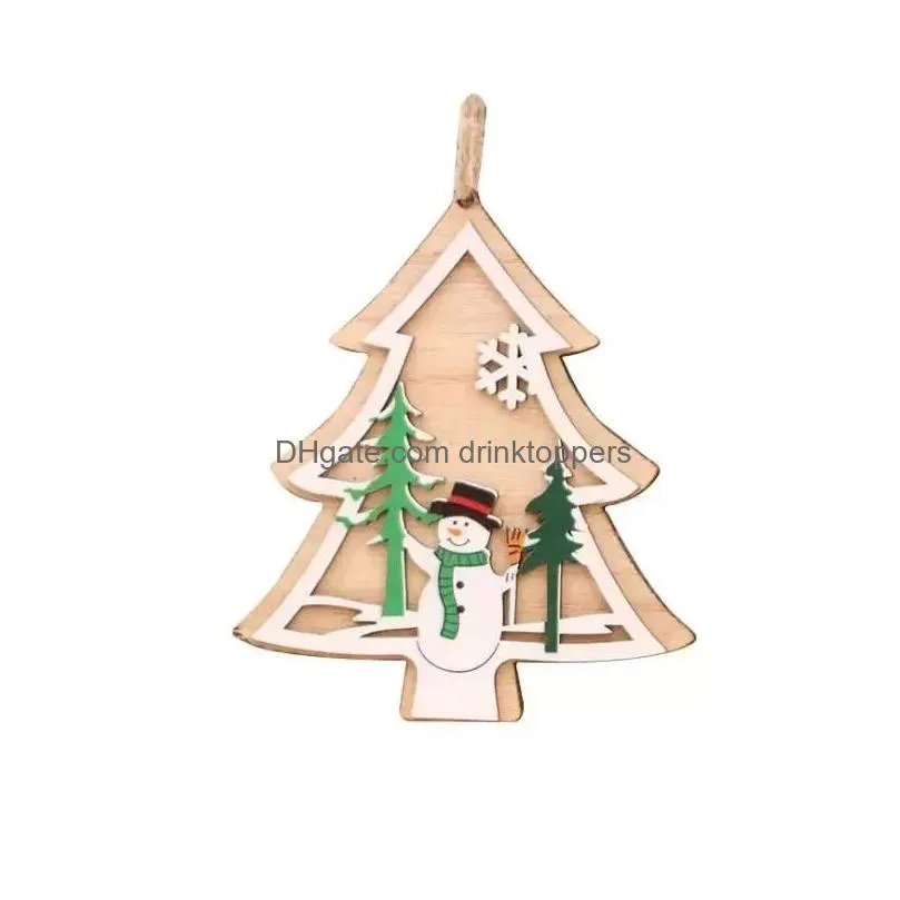christmas decorations wooden laser hollow tree pendant 3d wooden santa claus elk snowman decorate jn07